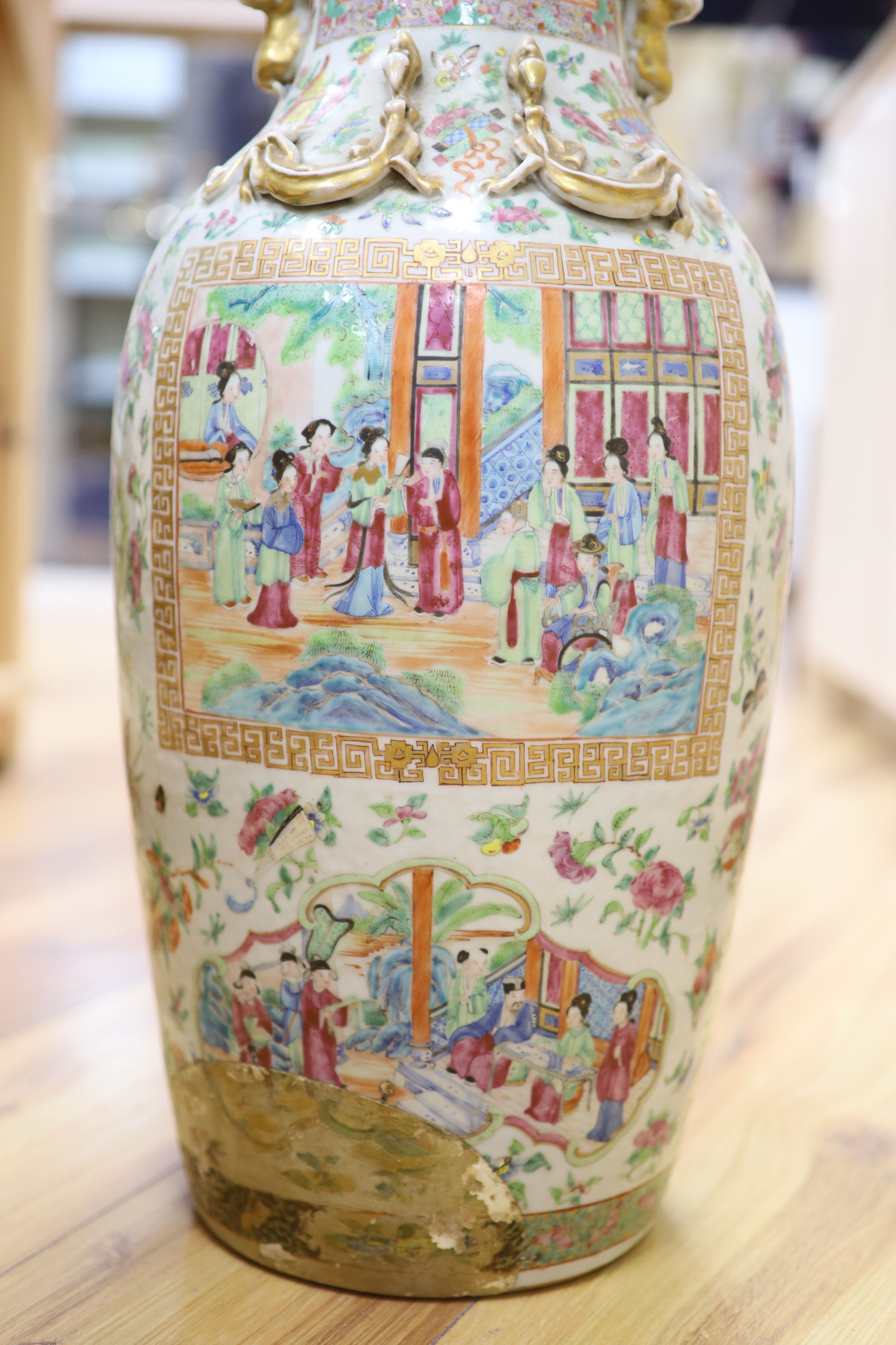 A large 19th century Cantonese famille rose vase, height 62cm (a.f.)